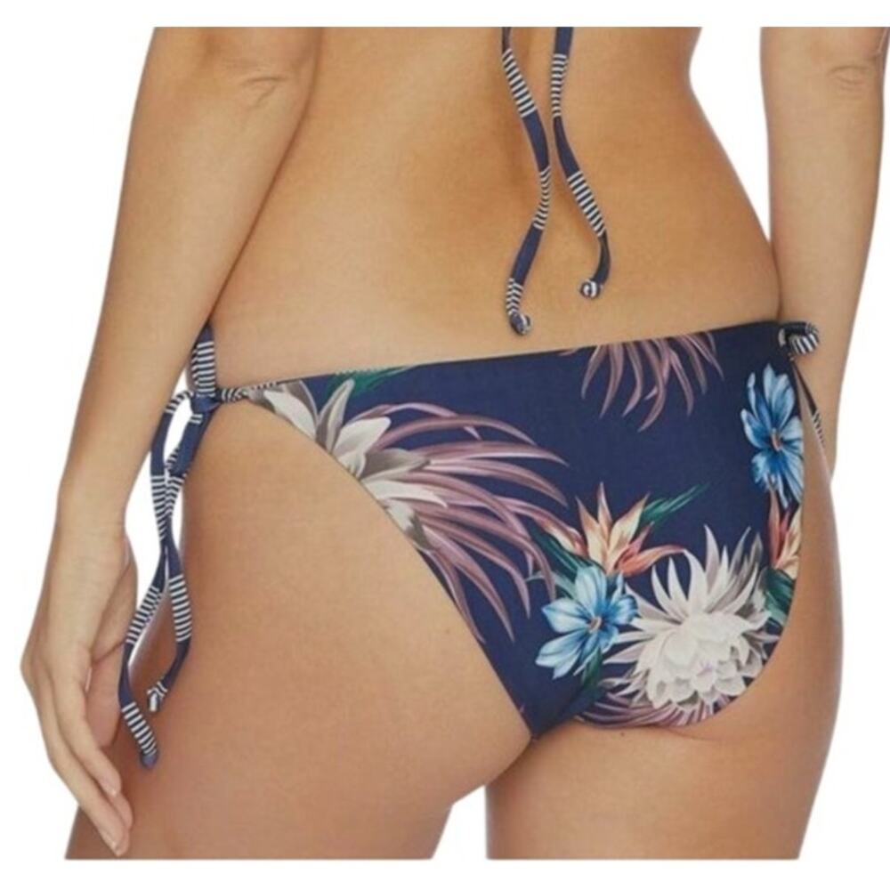 SPLENDID Long Lines Reversible Floral Tie Side Bikini Swim Bottom Navy NWT Large